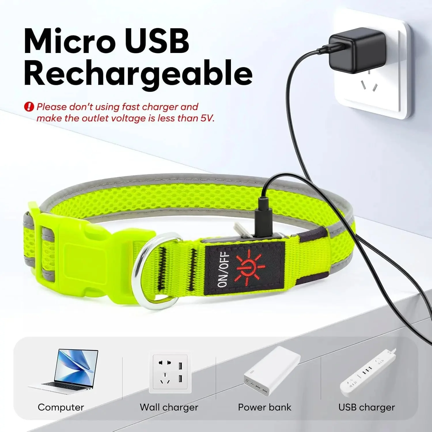 LED Dog Collar USB Rechargeable Light Up Safety Collar - All Colors/ Sizes - Image 5