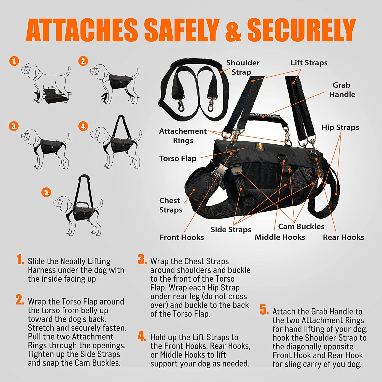 NeoAlly 5-in-1 Sturdy Dog Lift Harness Full Body Support - Image 5