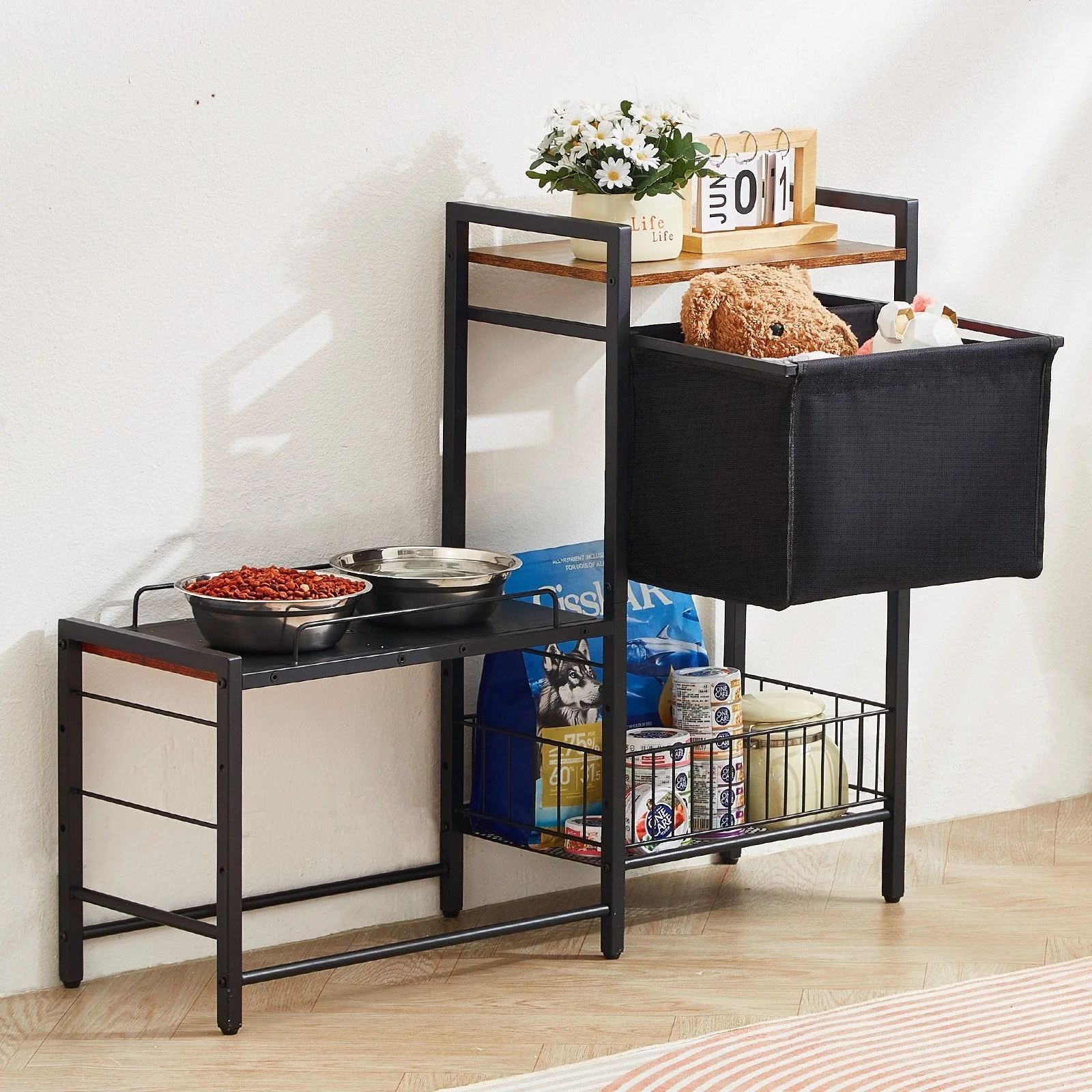 Pet Feeding Station with Storage for Dog Food and Toy Organizer - Raised Dog Bowls - Image 6