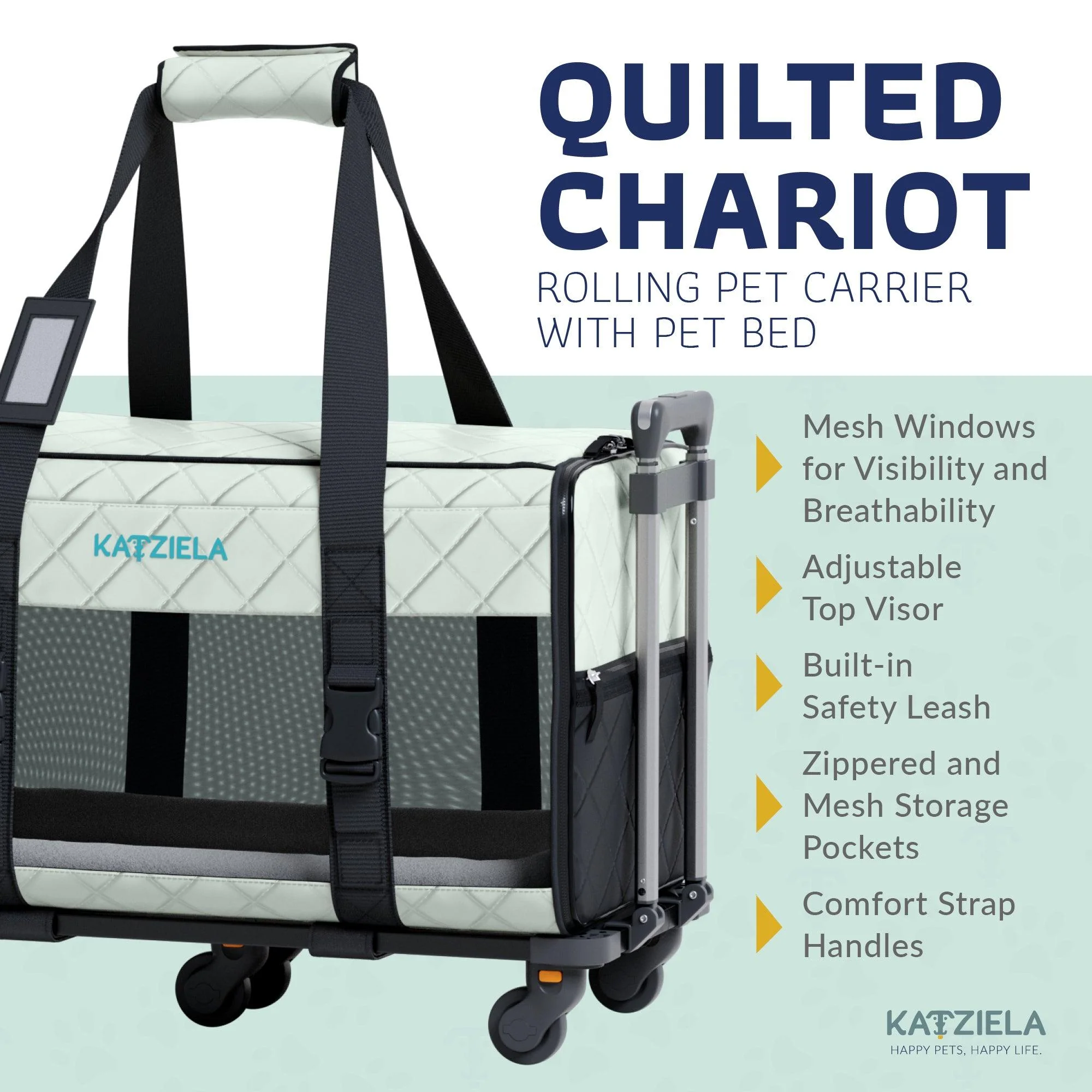 Quilted Chariot Pet Carrier With Removable Wheels and Telescopic Handle - Image 14