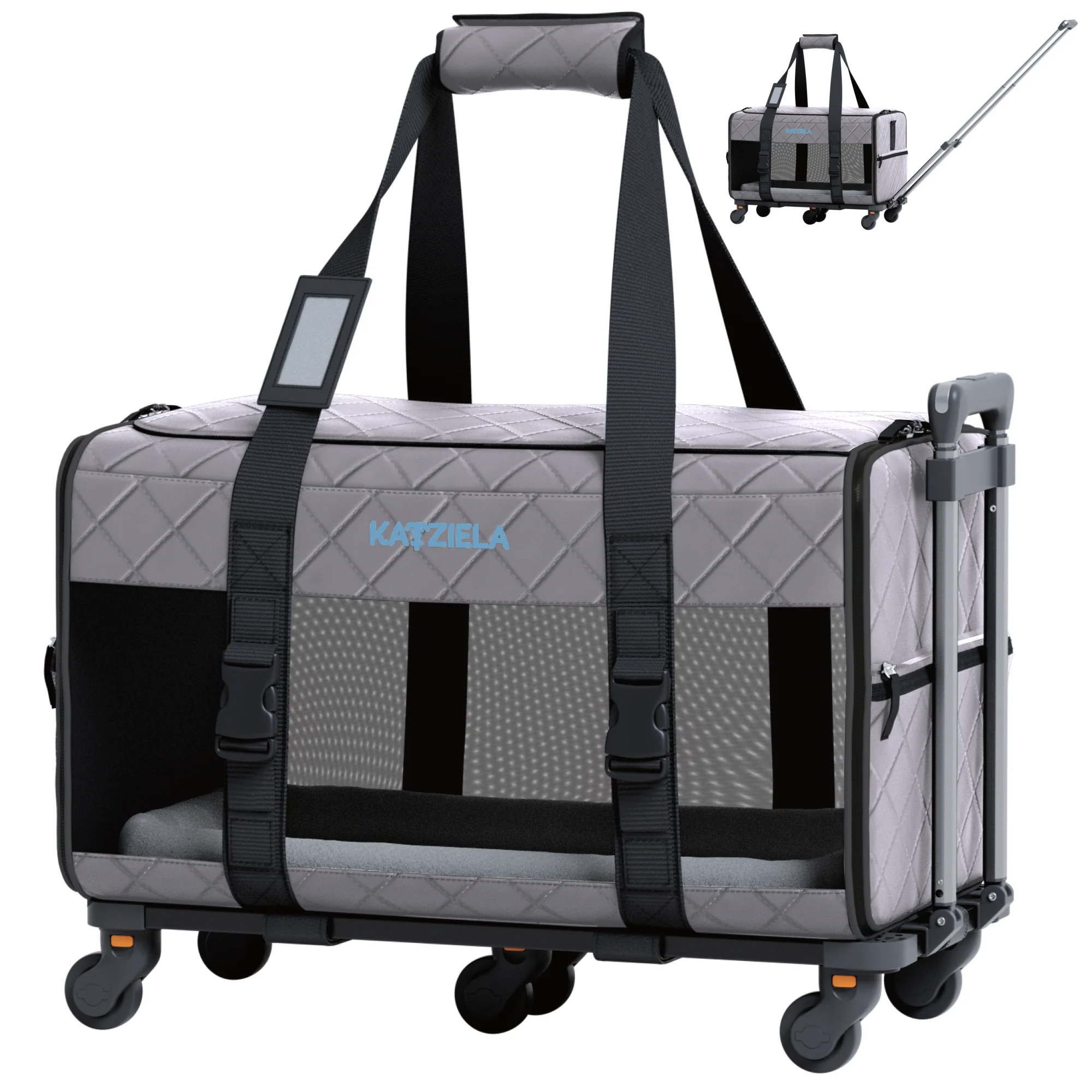 Quilted Chariot Pet Carrier With Removable Wheels and Telescopic Handle - Image 20