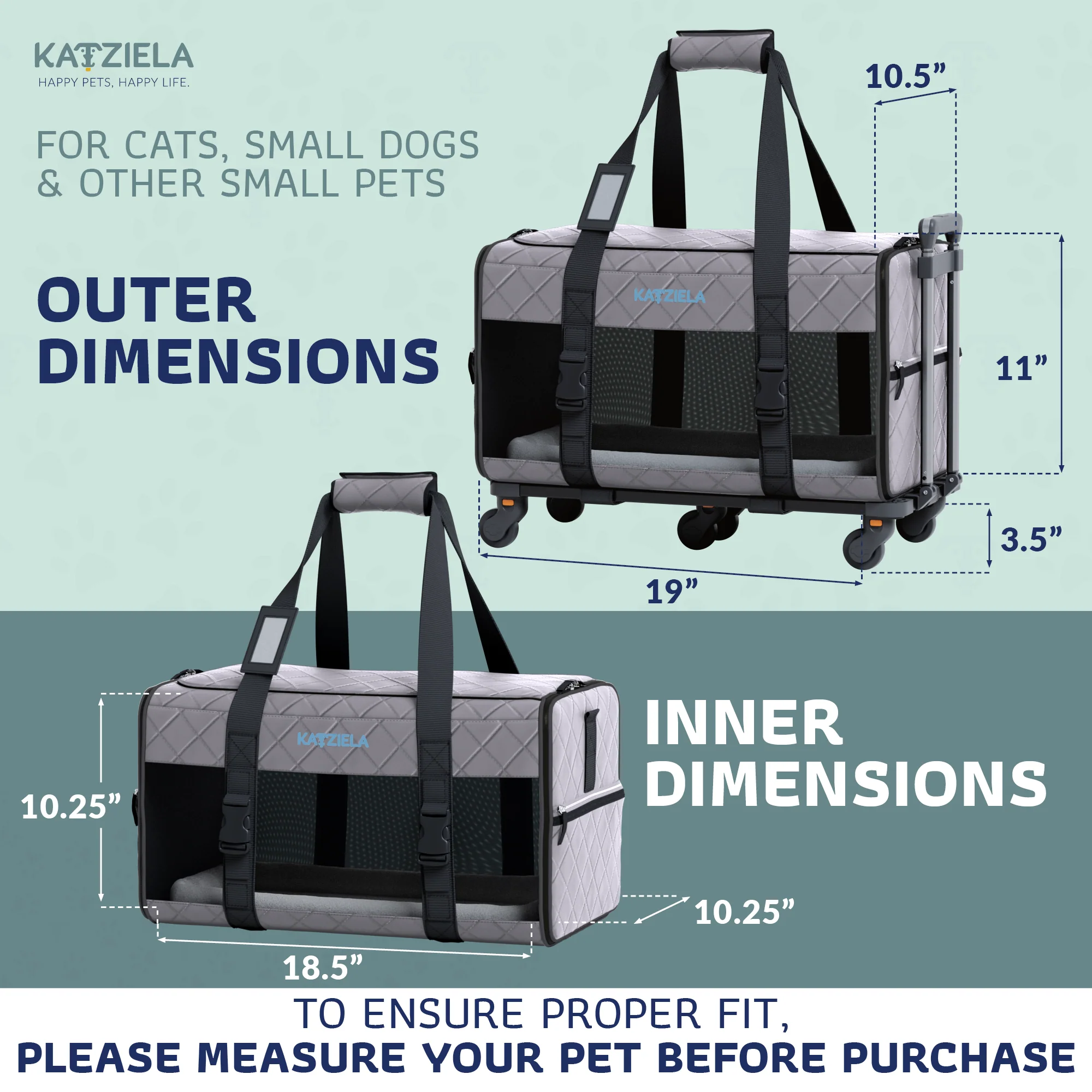 Quilted Chariot Pet Carrier With Removable Wheels and Telescopic Handle - Image 21