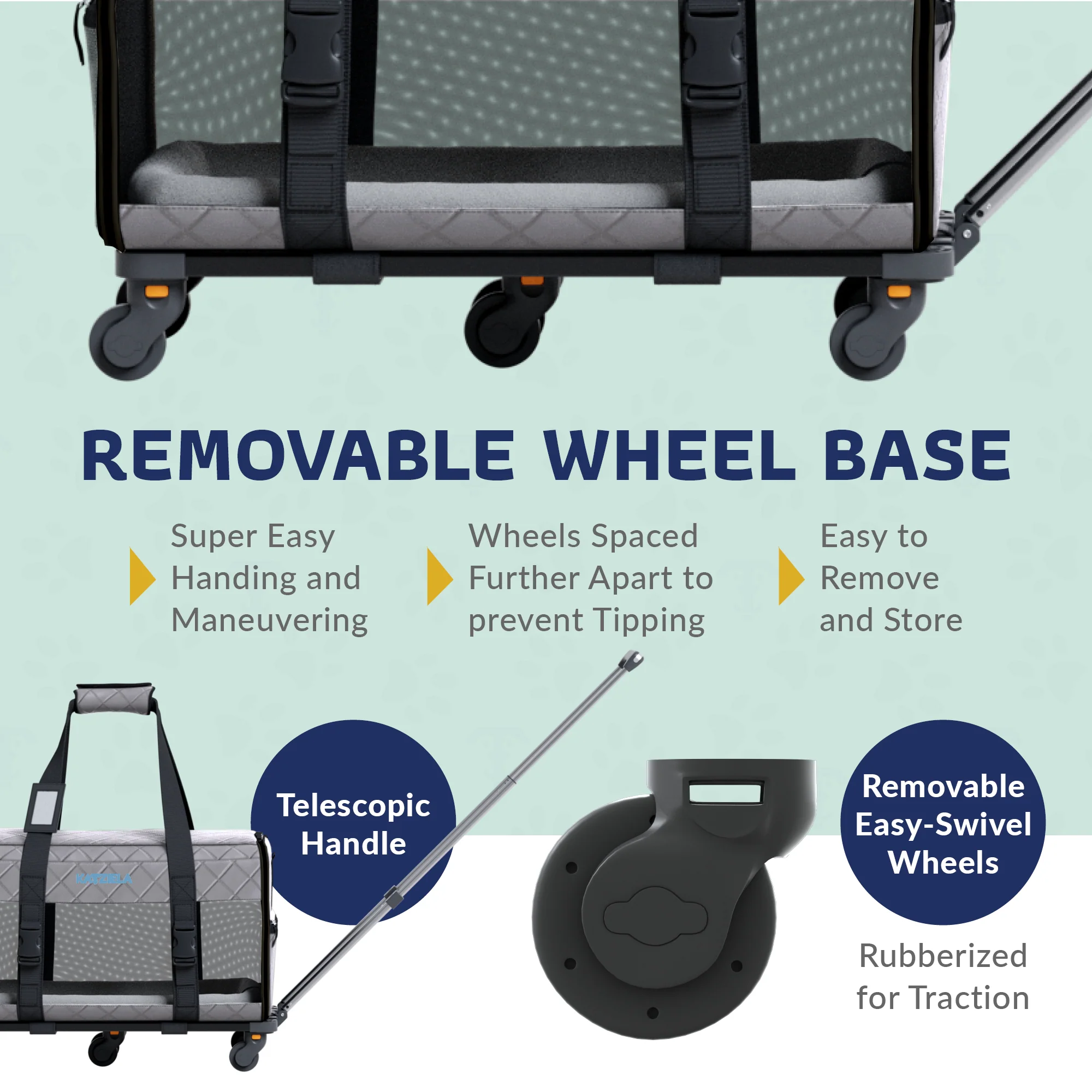 Quilted Chariot Pet Carrier With Removable Wheels and Telescopic Handle - Image 24