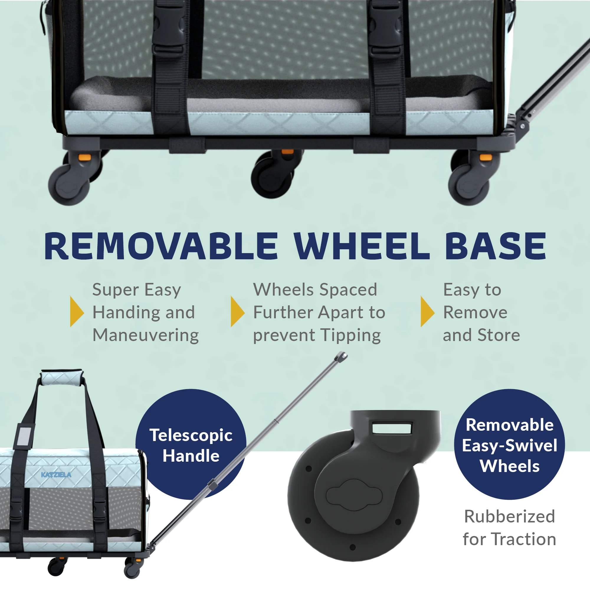 Quilted Chariot Pet Carrier With Removable Wheels and Telescopic Handle - Image 31
