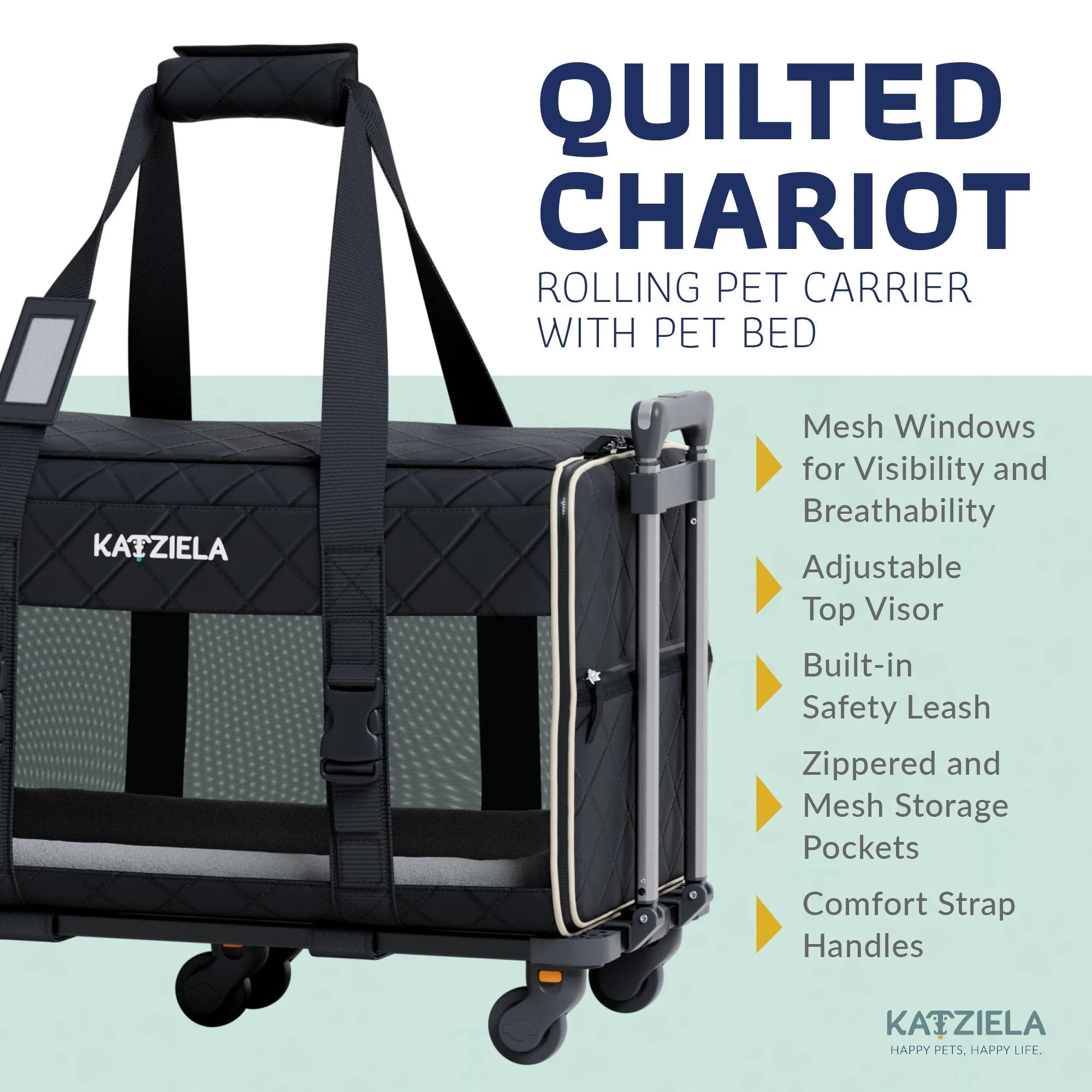 Quilted Chariot Pet Carrier With Removable Wheels and Telescopic Handle - Image 5