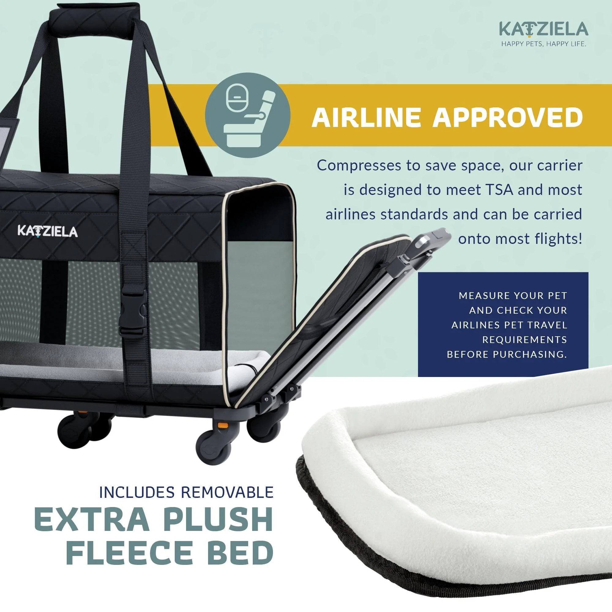 Quilted Chariot Pet Carrier With Removable Wheels and Telescopic Handle - Image 8