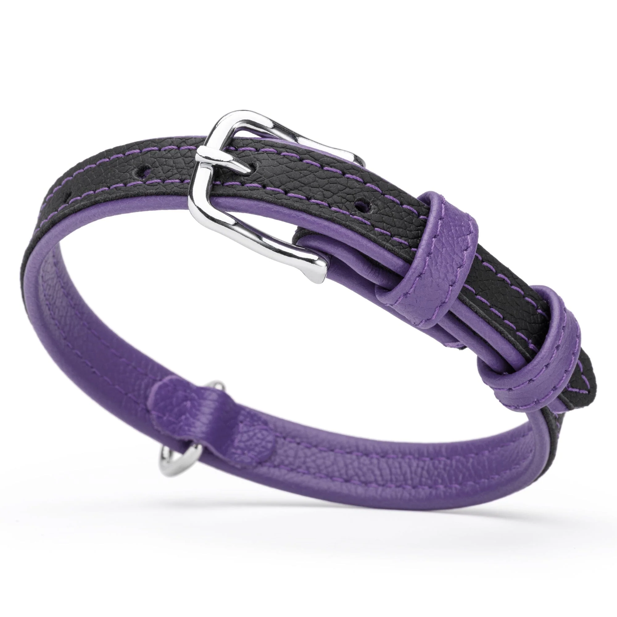 Soft Leather Dual-Color Flat Dog Collar - Image 14
