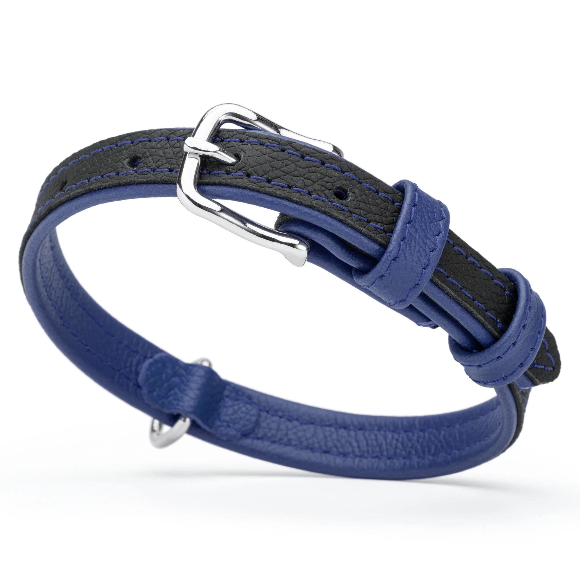 Soft Leather Dual-Color Flat Dog Collar - Image 15