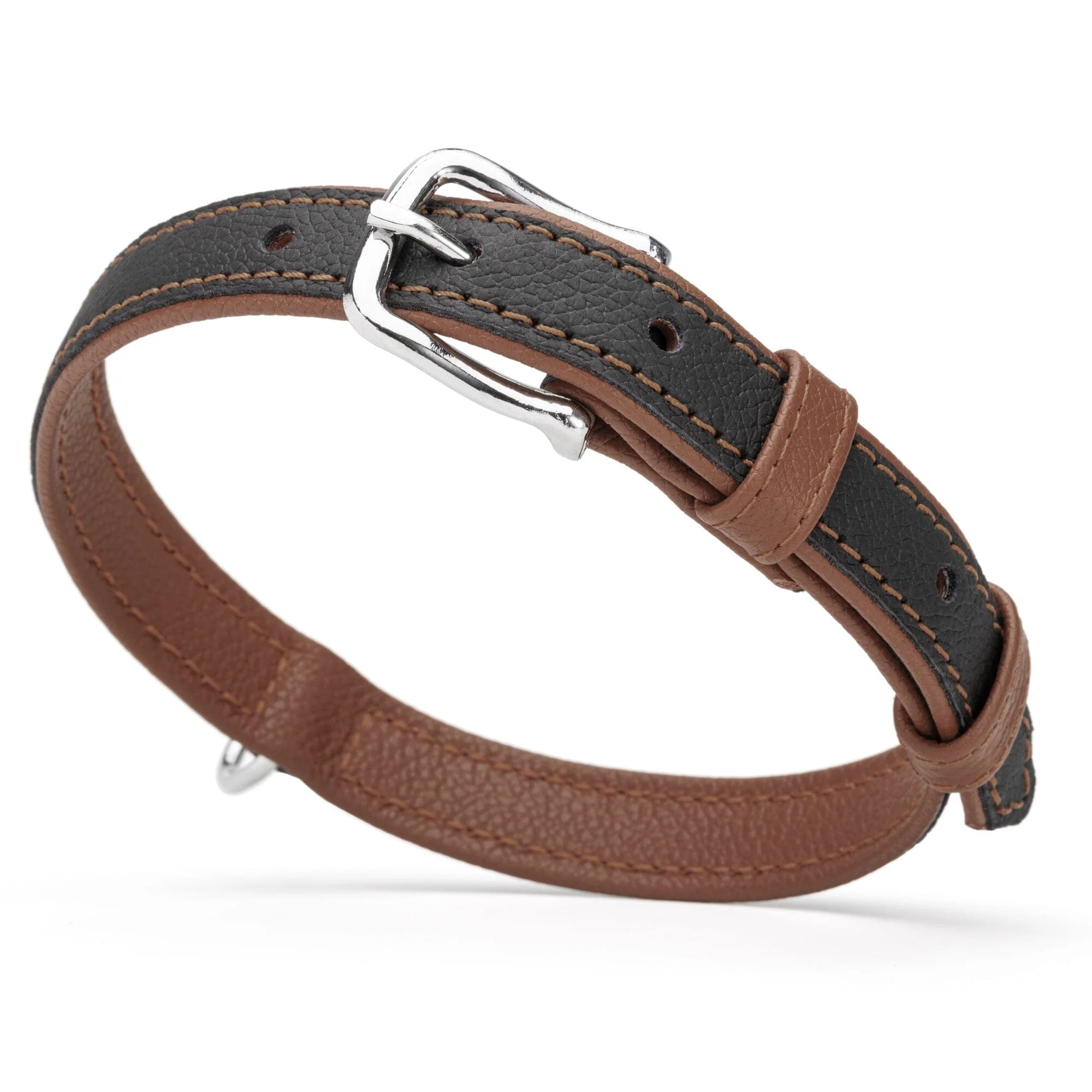 Soft Leather Dual-Color Flat Dog Collar - Image 20