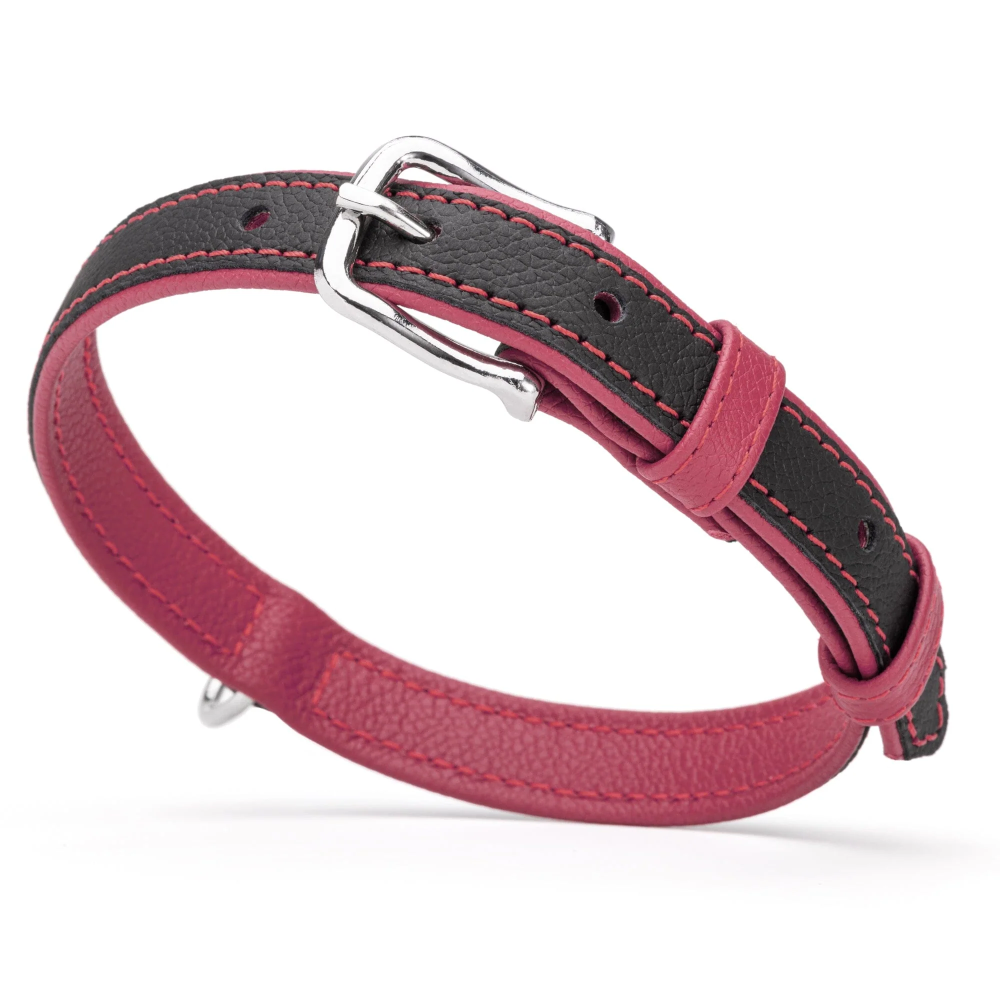 Soft Leather Dual-Color Flat Dog Collar - Image 21