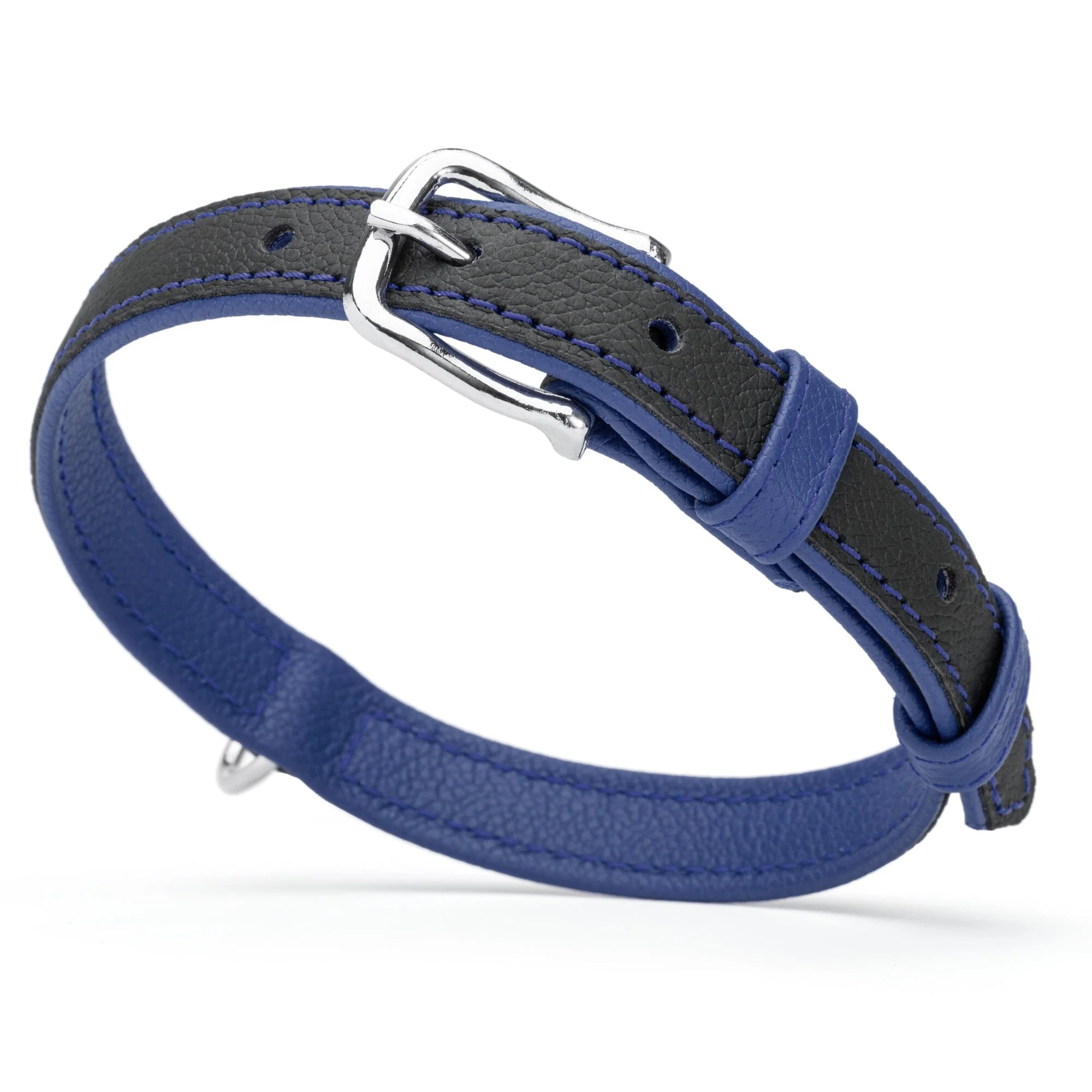 Soft Leather Dual-Color Flat Dog Collar - Image 23