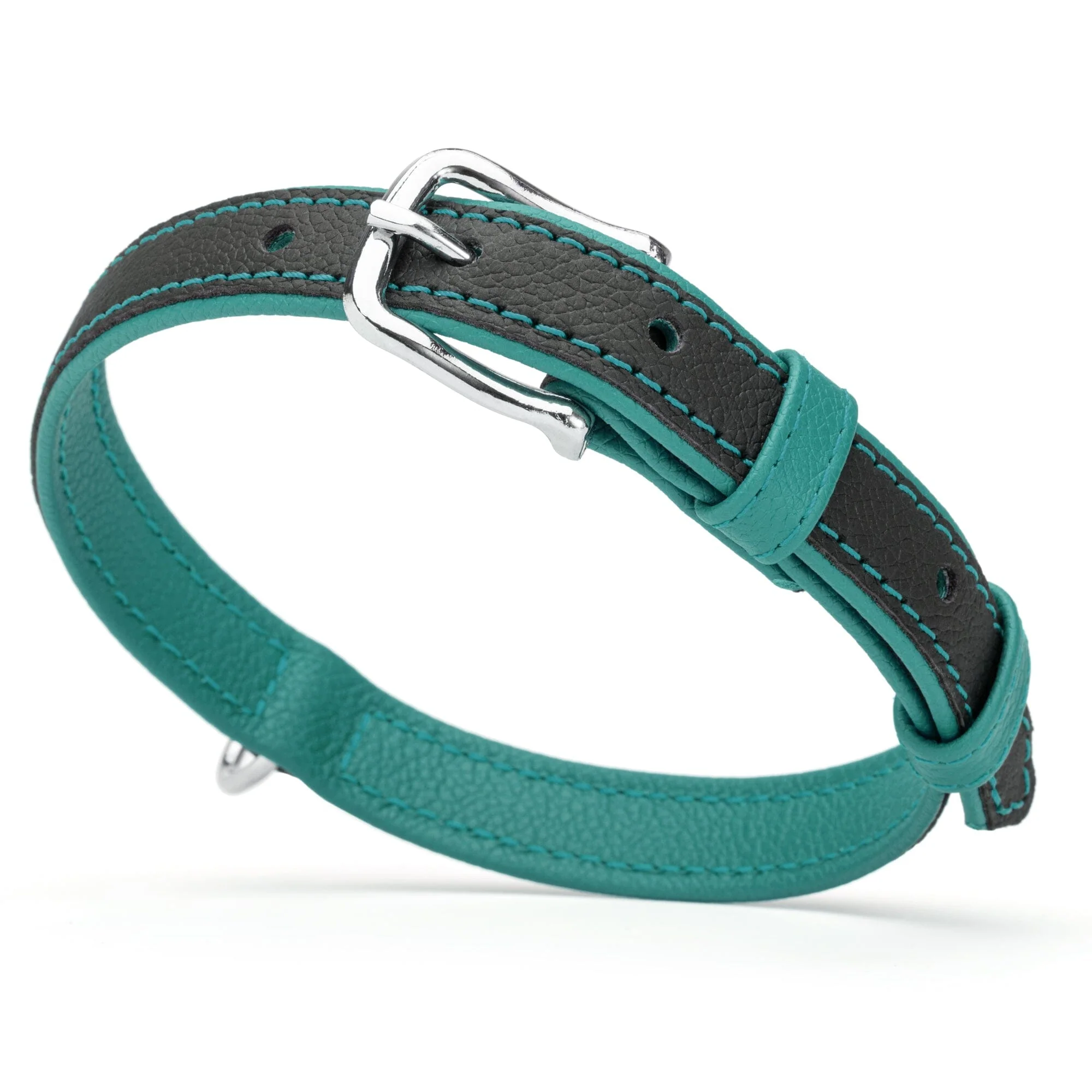 Soft Leather Dual-Color Flat Dog Collar - Image 24