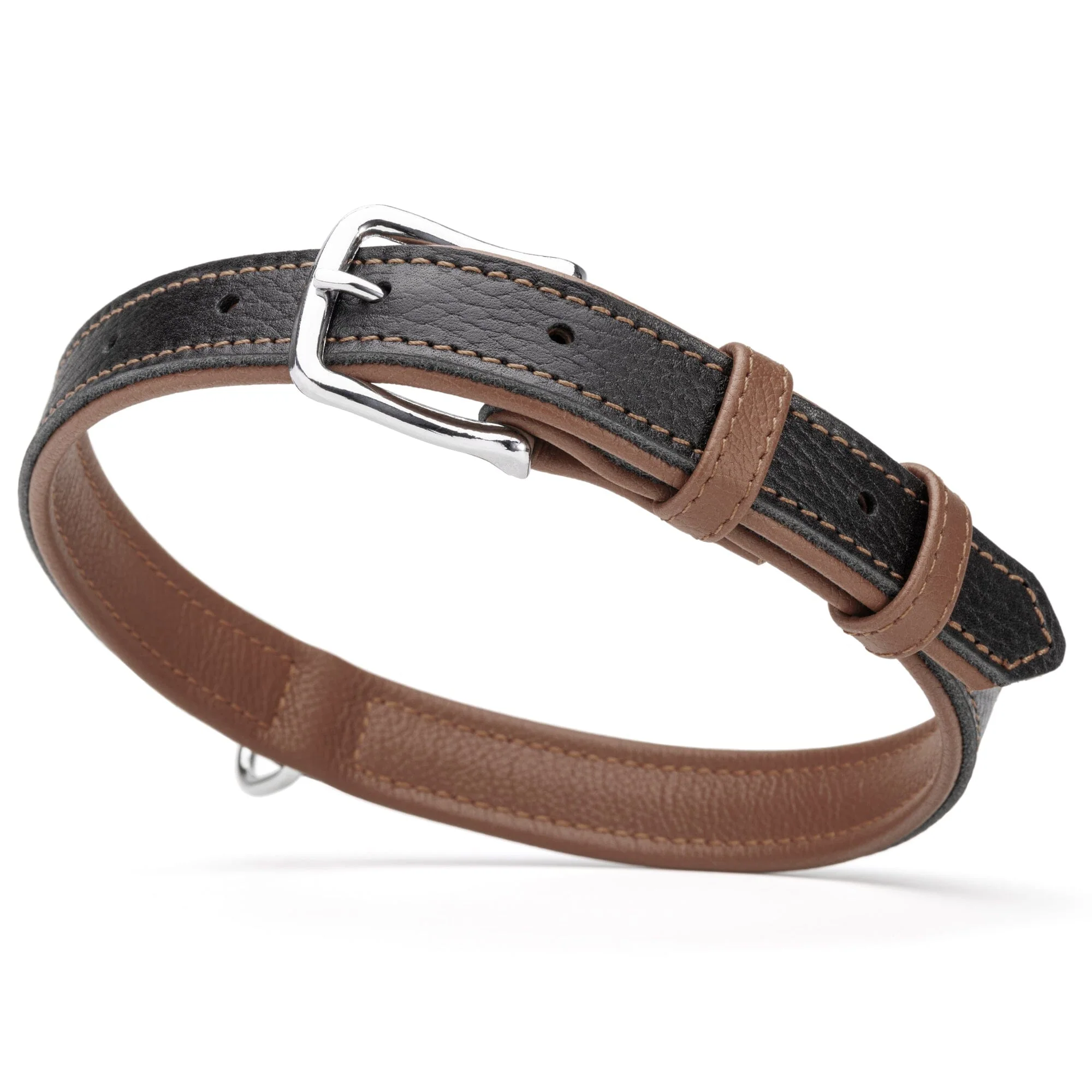 Soft Leather Dual-Color Flat Dog Collar - Image 28