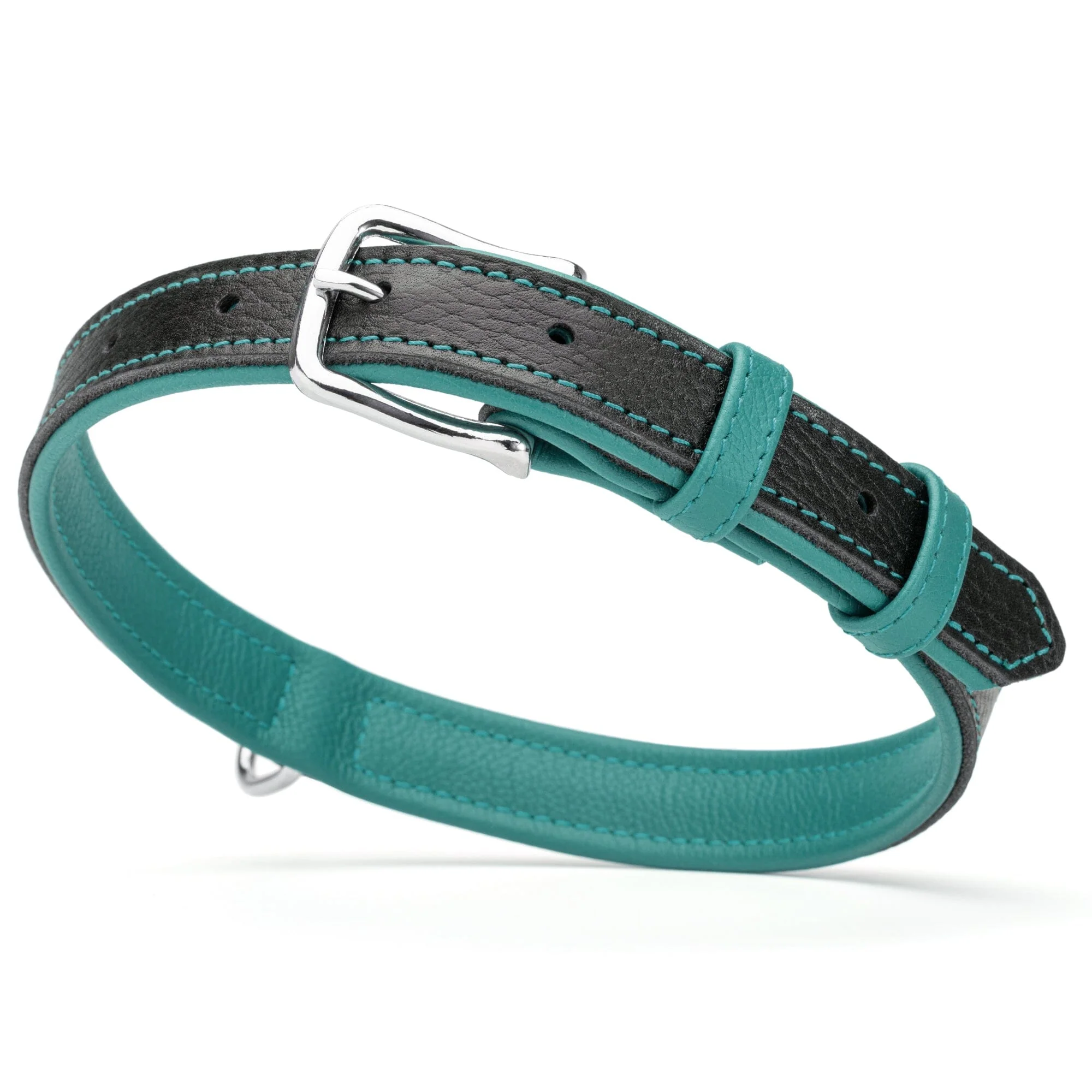 Soft Leather Dual-Color Flat Dog Collar - Image 32