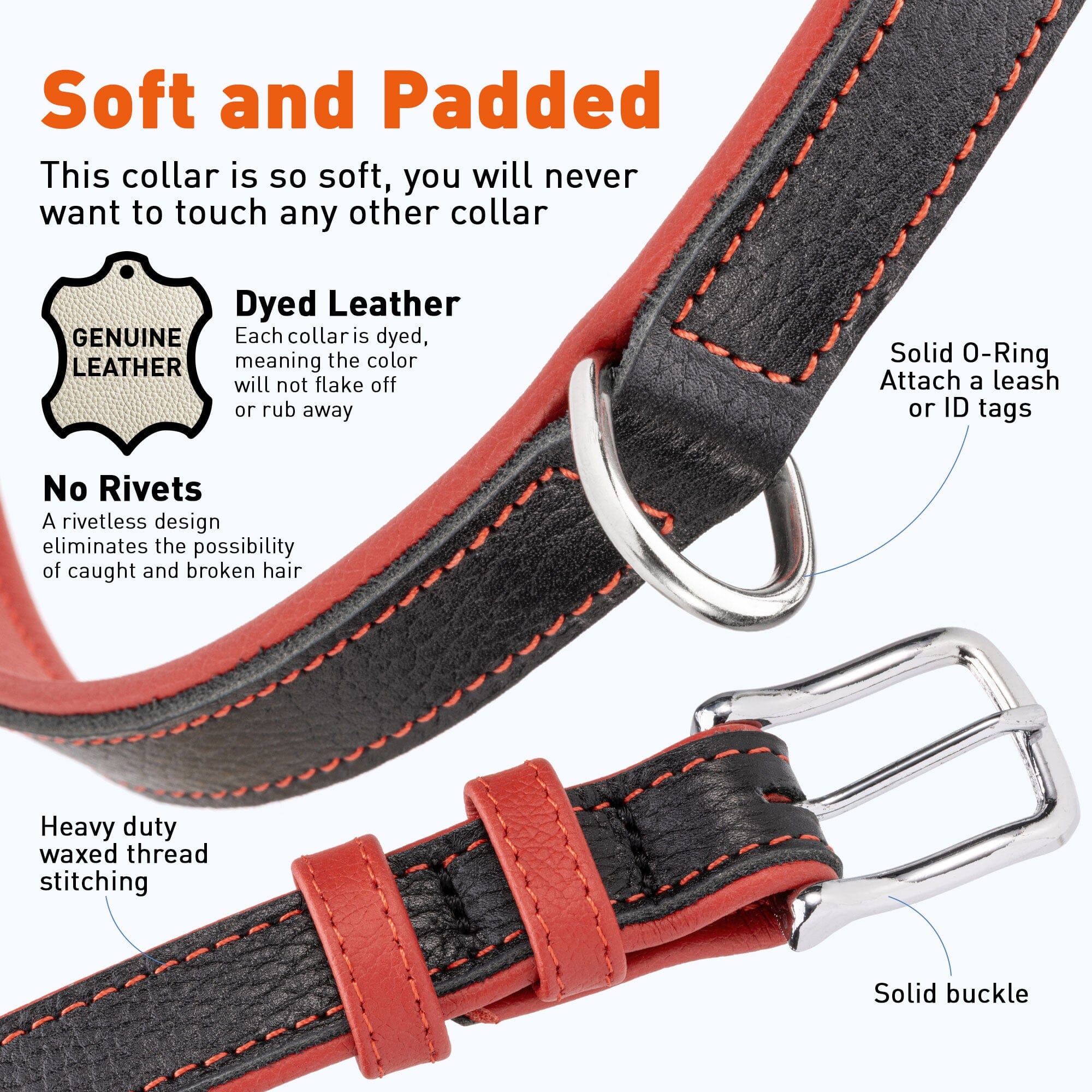 Soft Leather Dual-Color Flat Dog Collar - Image 4
