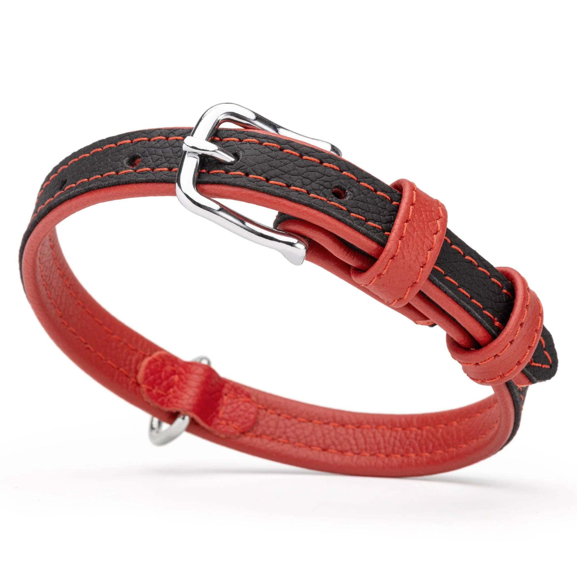 Soft Leather Dual-Color Flat Dog Collar - Image 9