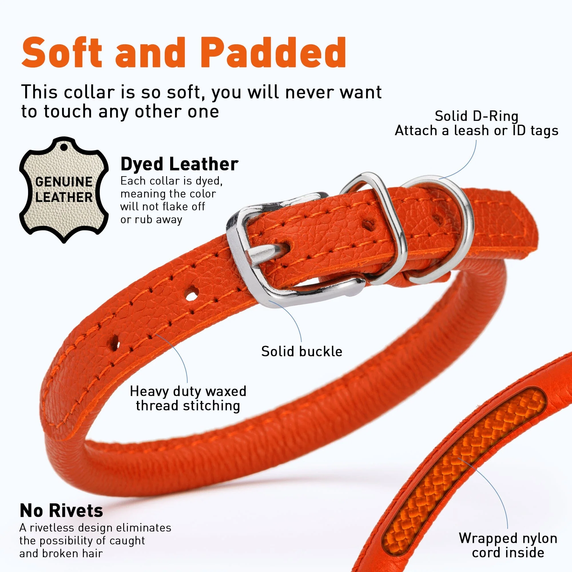 Soft Leather Round Dog Collar - Image 9