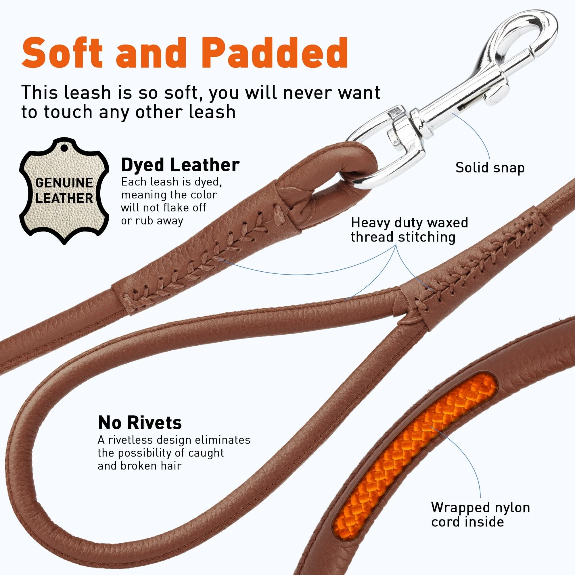 Soft Leather Round Dog Lead - Image 6