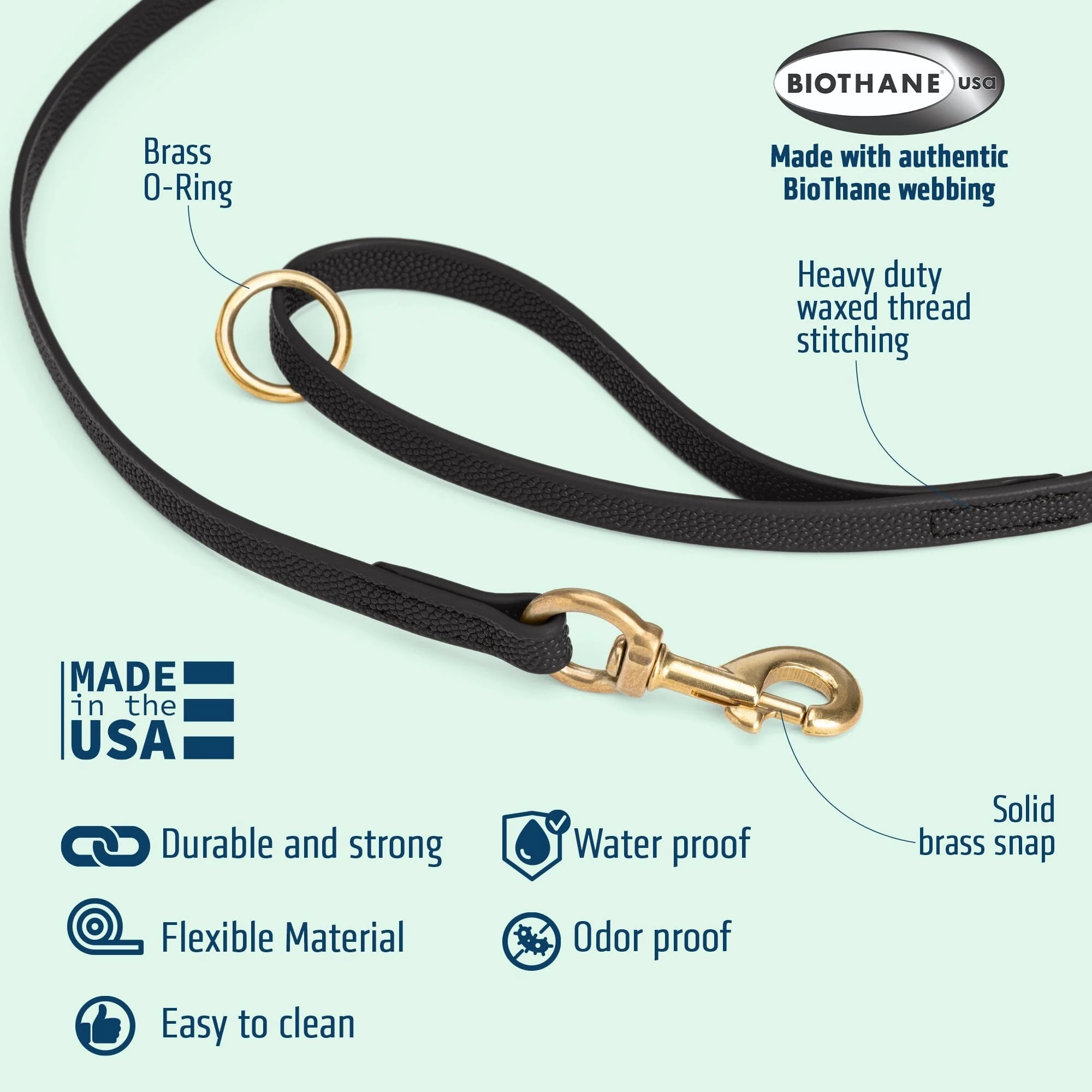 Viper Pebble Emboss BioThane Dog Leash with Solid Brass Hardware, 5 ft - Image 3